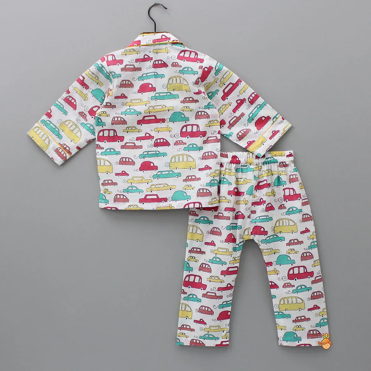 Multicoloured Car Printed Notch Collar Sleepwear