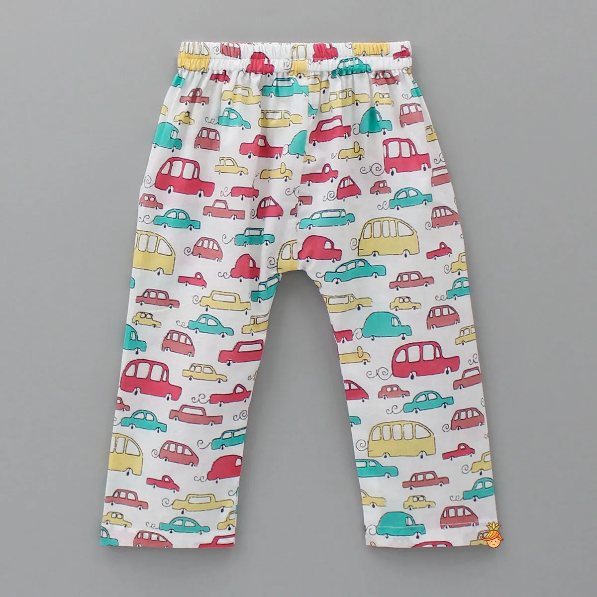 Multicoloured Car Printed Notch Collar Sleepwear