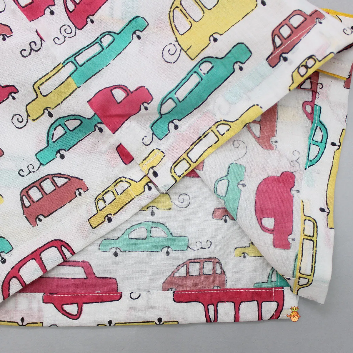 Multicoloured Car Printed Notch Collar Sleepwear