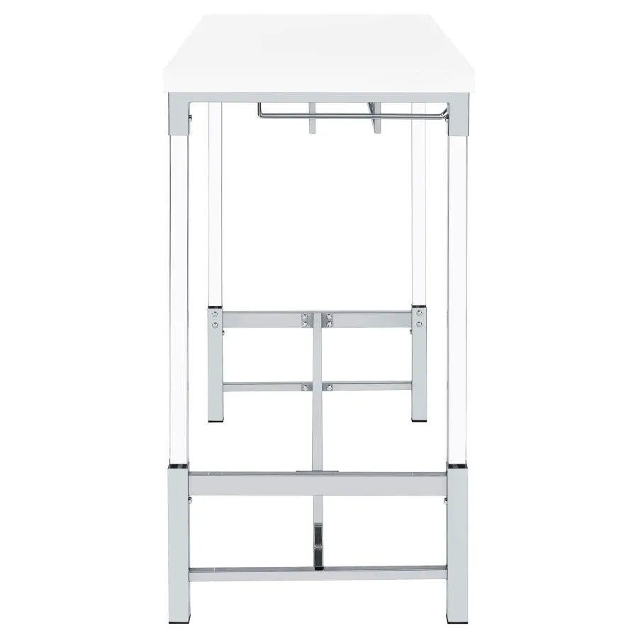 Norcrest Pub Height Bar Table With Acrylic Legs And Wine Storage White High Gloss