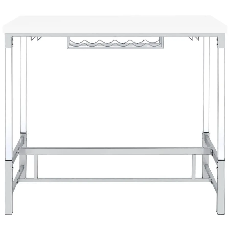 Norcrest Pub Height Bar Table With Acrylic Legs And Wine Storage White High Gloss