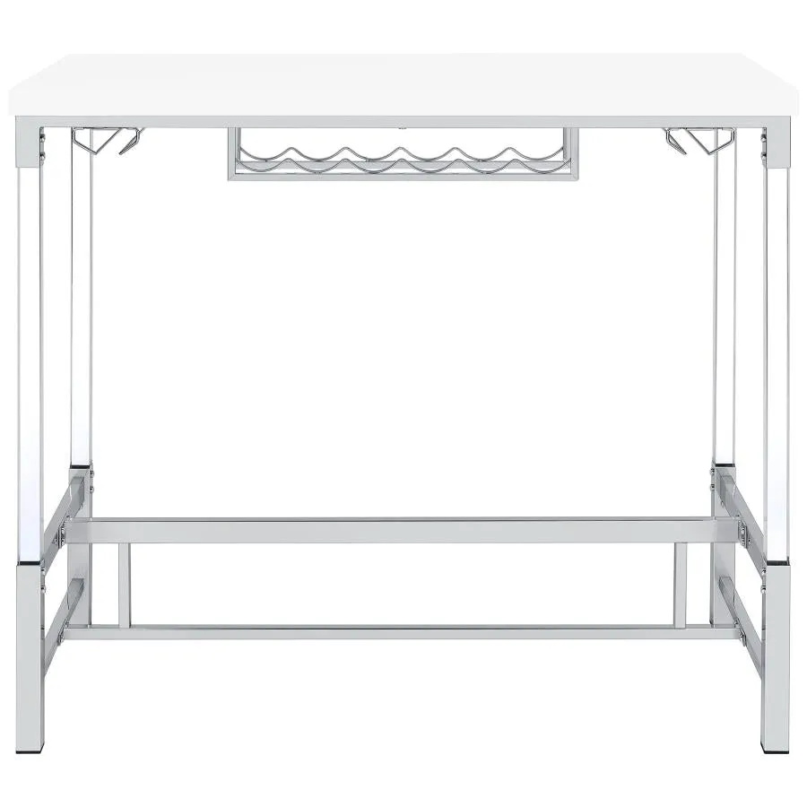 Norcrest Pub Height Bar Table With Acrylic Legs And Wine Storage White High Gloss