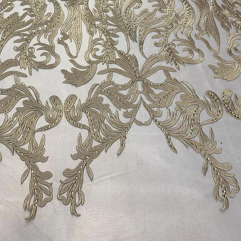 One Yard Mesh Lace Embroidered Fabric Leafs Design