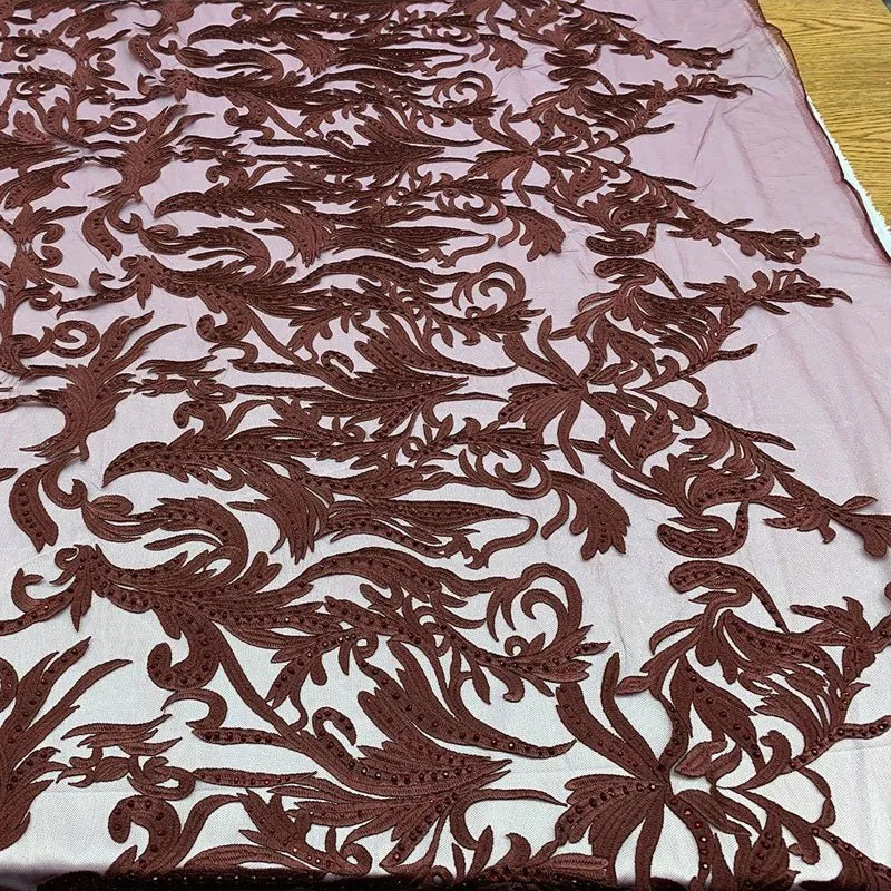 One Yard Mesh Lace Embroidered Fabric Leafs Design