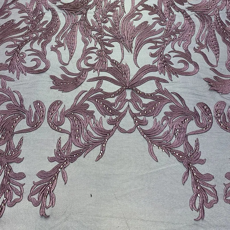 One Yard Mesh Lace Embroidered Fabric Leafs Design