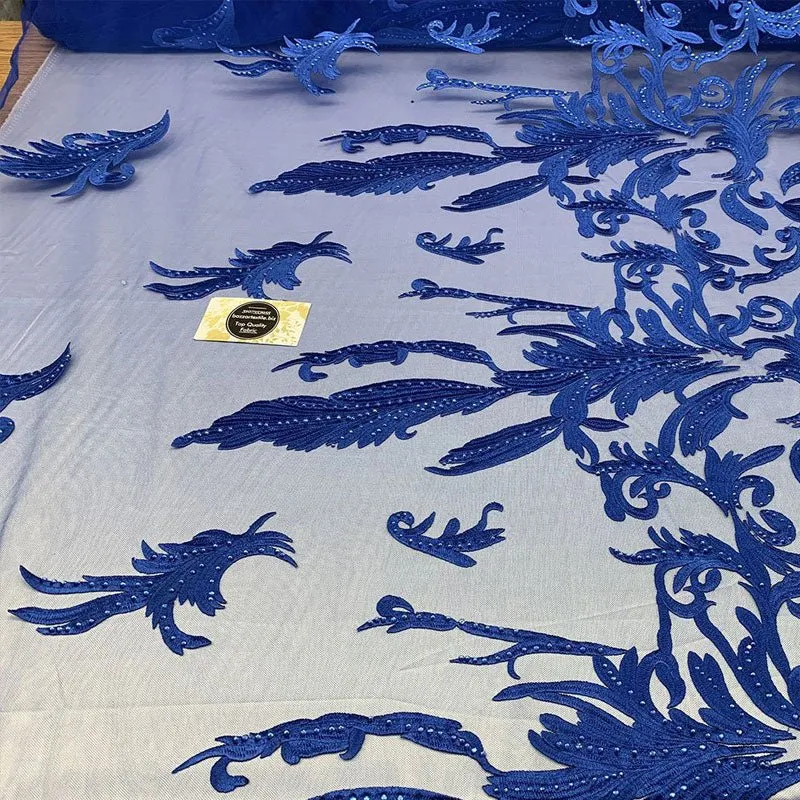 One Yard Mesh Lace Embroidered Fabric Leafs Design
