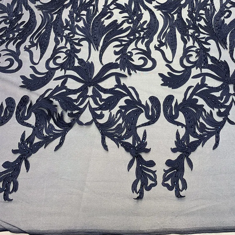 One Yard Mesh Lace Embroidered Fabric Leafs Design