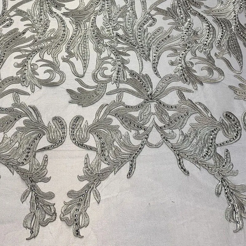 One Yard Mesh Lace Embroidered Fabric Leafs Design