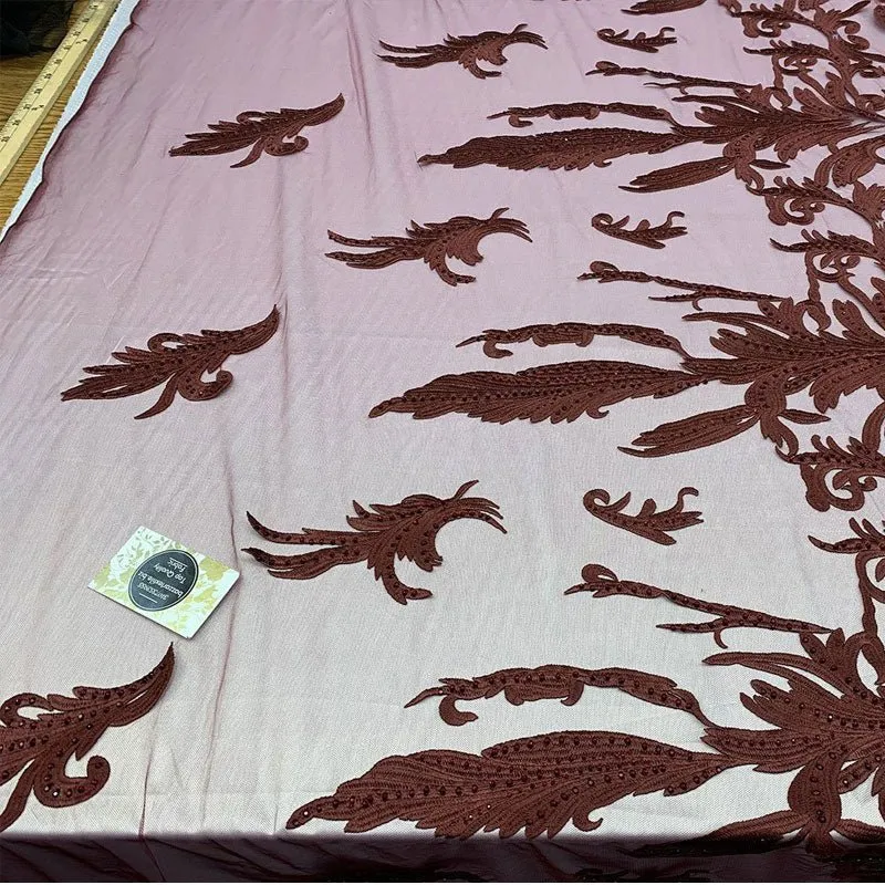 One Yard Mesh Lace Embroidered Fabric Leafs Design