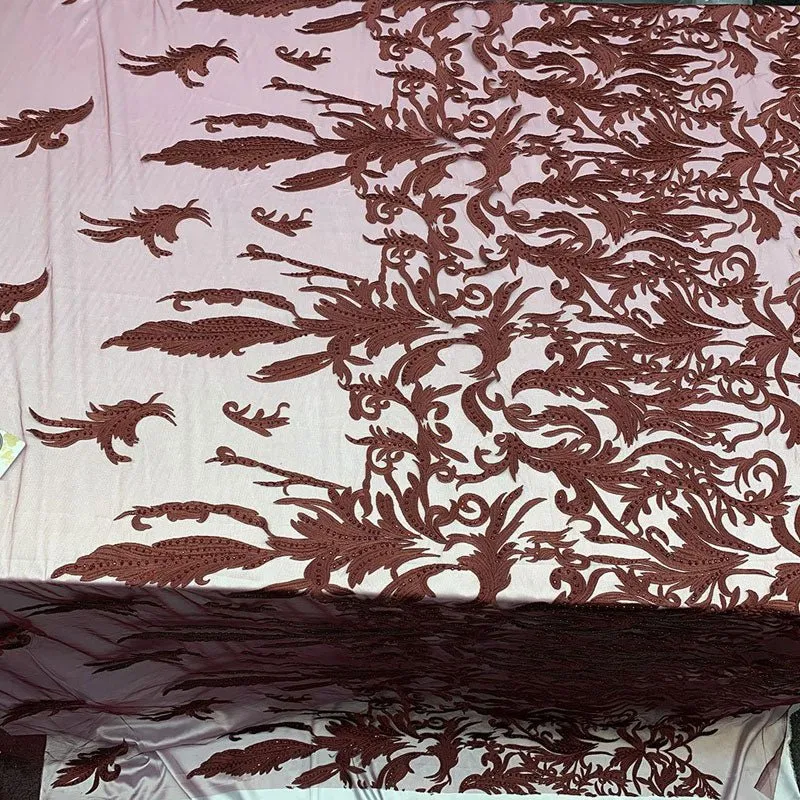 One Yard Mesh Lace Embroidered Fabric Leafs Design