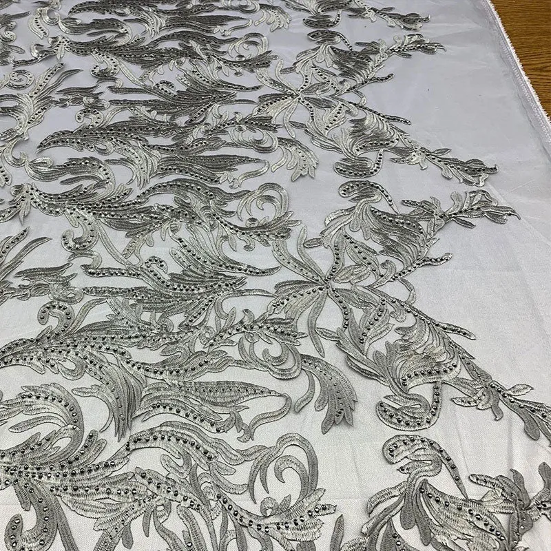 One Yard Mesh Lace Embroidered Fabric Leafs Design