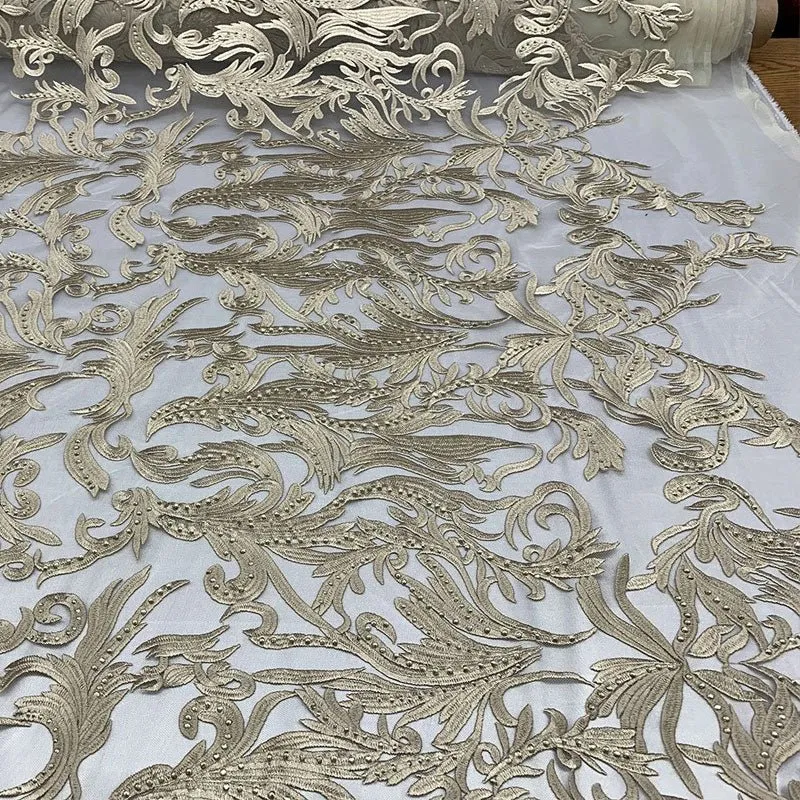 One Yard Mesh Lace Embroidered Fabric Leafs Design