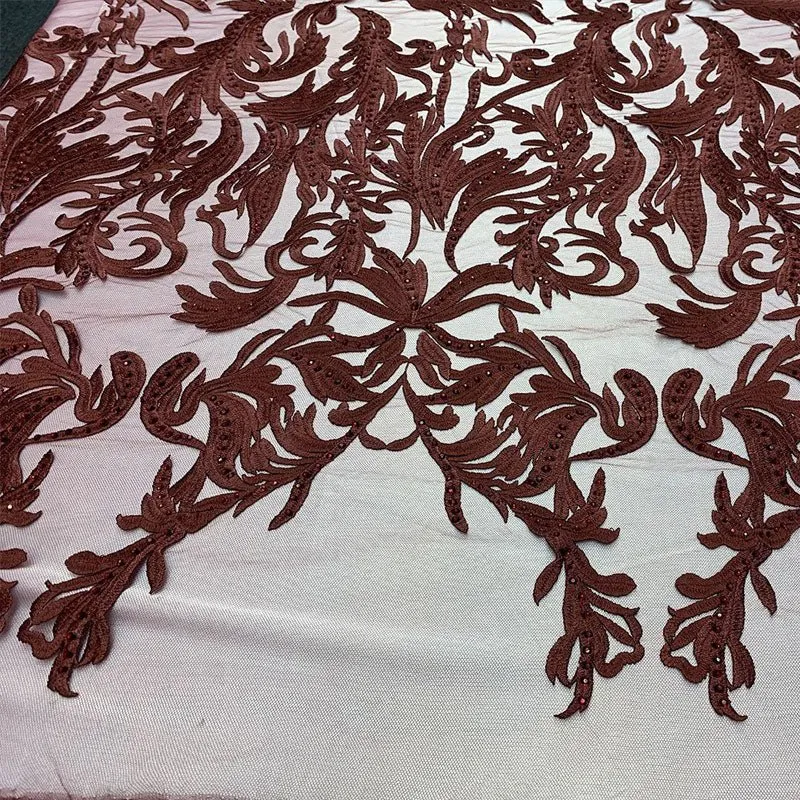 One Yard Mesh Lace Embroidered Fabric Leafs Design