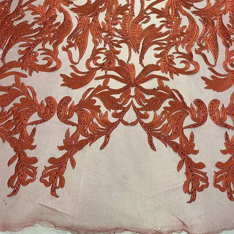 One Yard Mesh Lace Embroidered Fabric Leafs Design