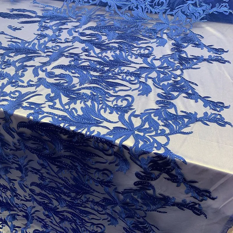One Yard Mesh Lace Embroidered Fabric Leafs Design