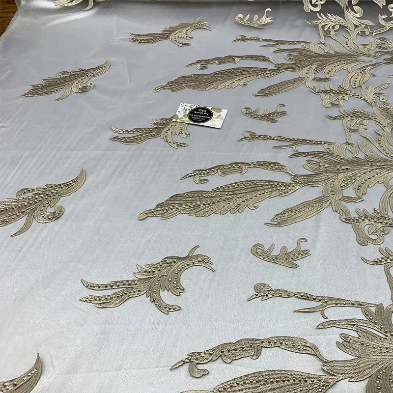 One Yard Mesh Lace Embroidered Fabric Leafs Design