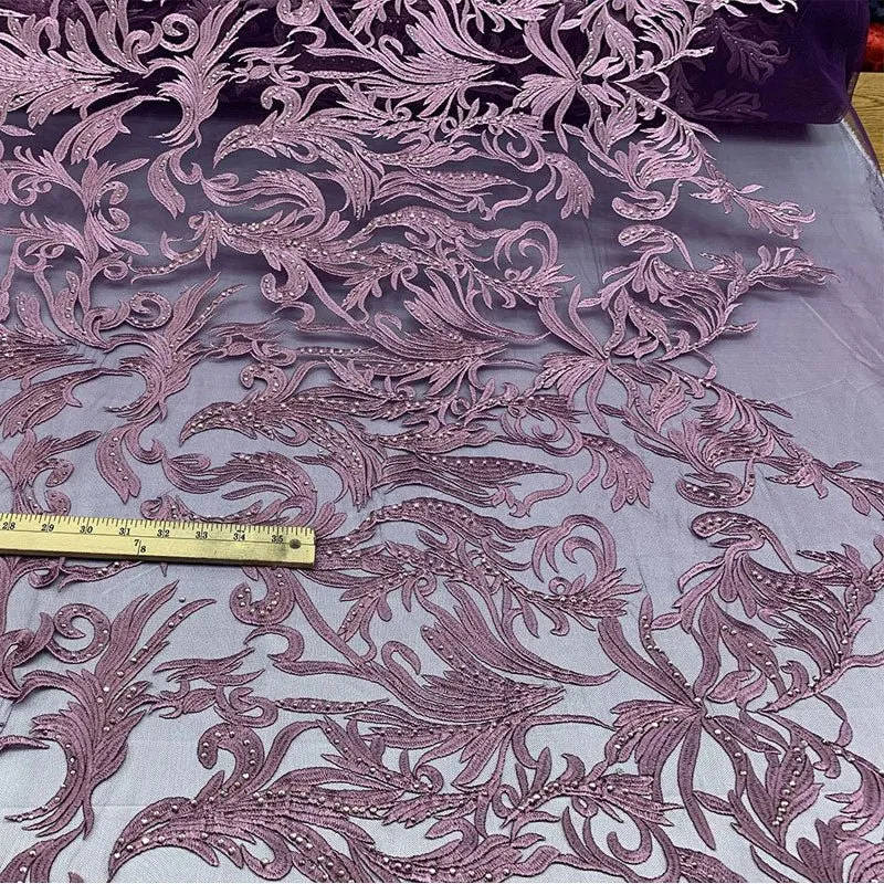 One Yard Mesh Lace Embroidered Fabric Leafs Design