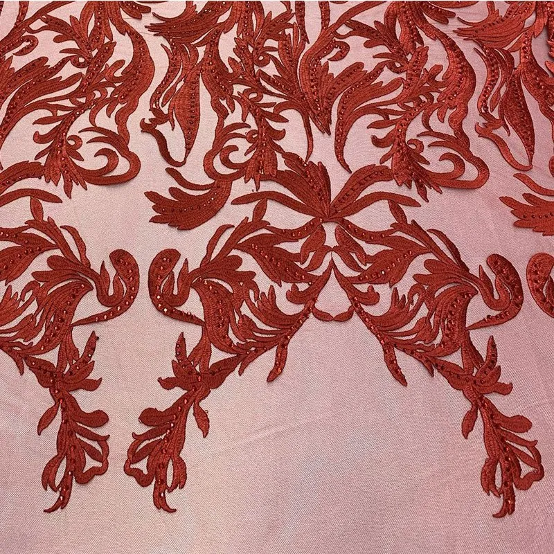 One Yard Mesh Lace Embroidered Fabric Leafs Design