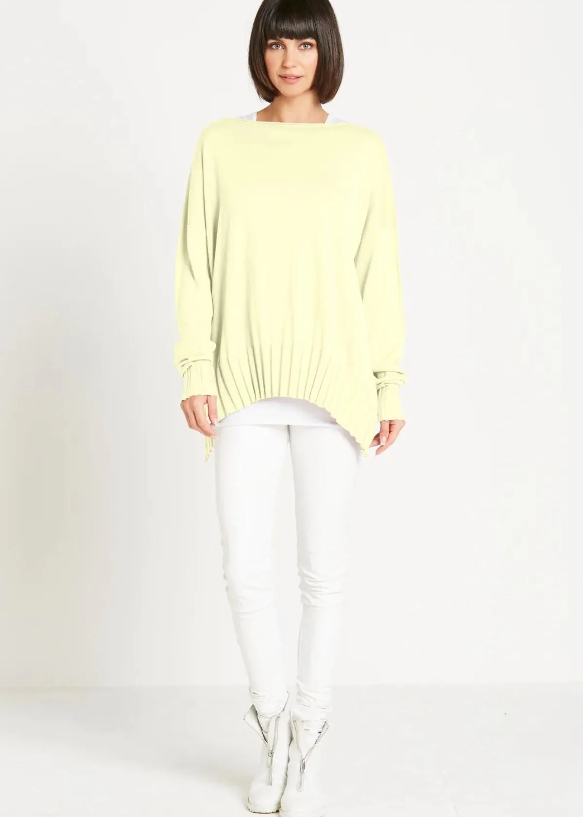 PLANET BY LAUREN G Cotton Boatneck Sweater - Citron