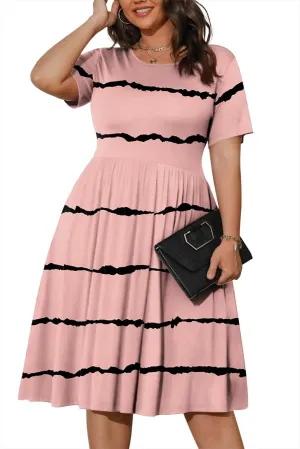 POSESHE Womens Plus Size Summer Dress 2025 Casual Short Sleeve Empire Waist Loose Fit Swing T-Shirt Dress with Pockets