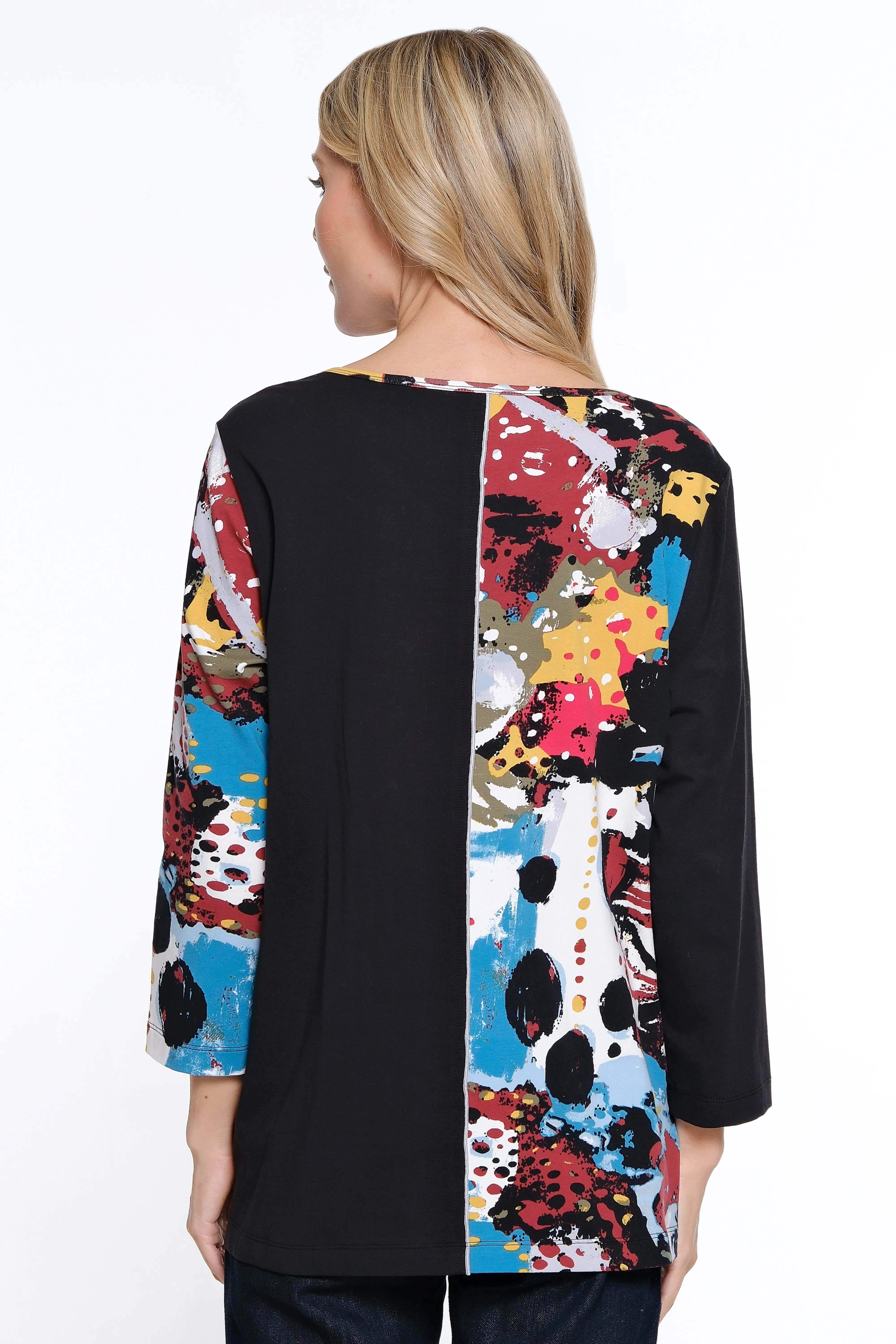 Printed Knit V-Neck Tunic - Women's - Black Print