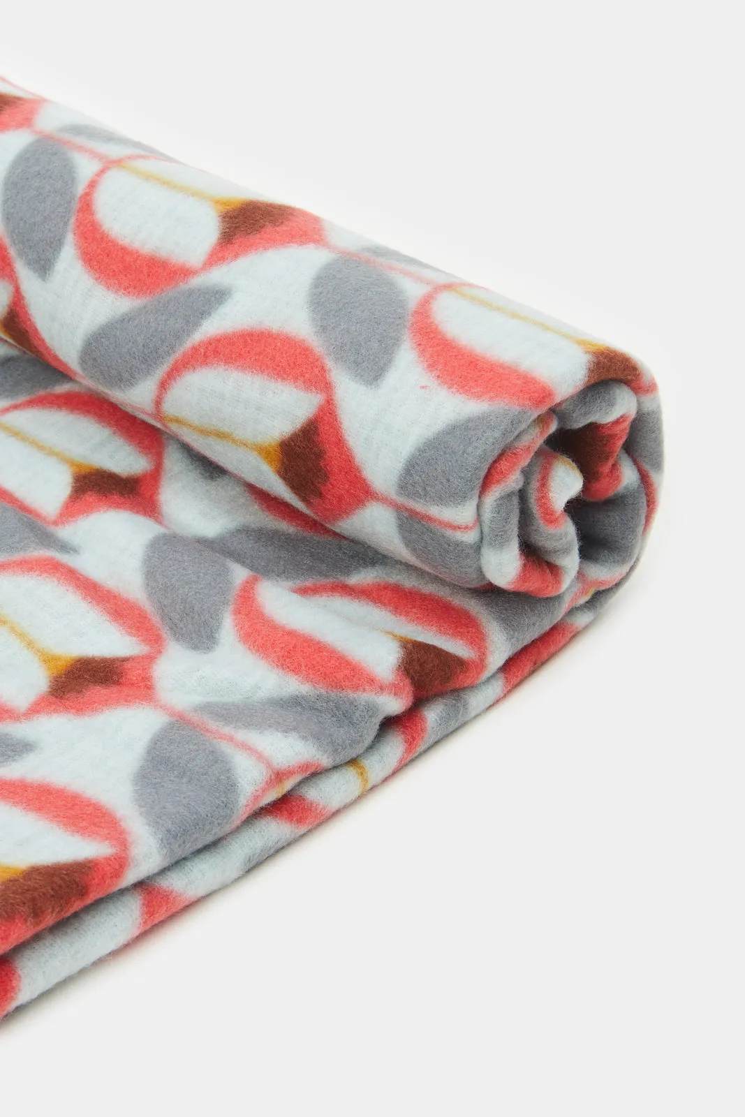 Red And Grey Geometric Printed Fleece Blanket (Single Size)