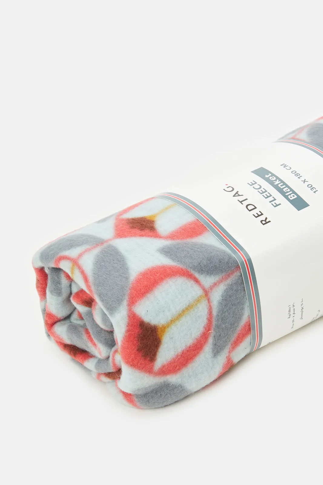Red And Grey Geometric Printed Fleece Blanket (Single Size)