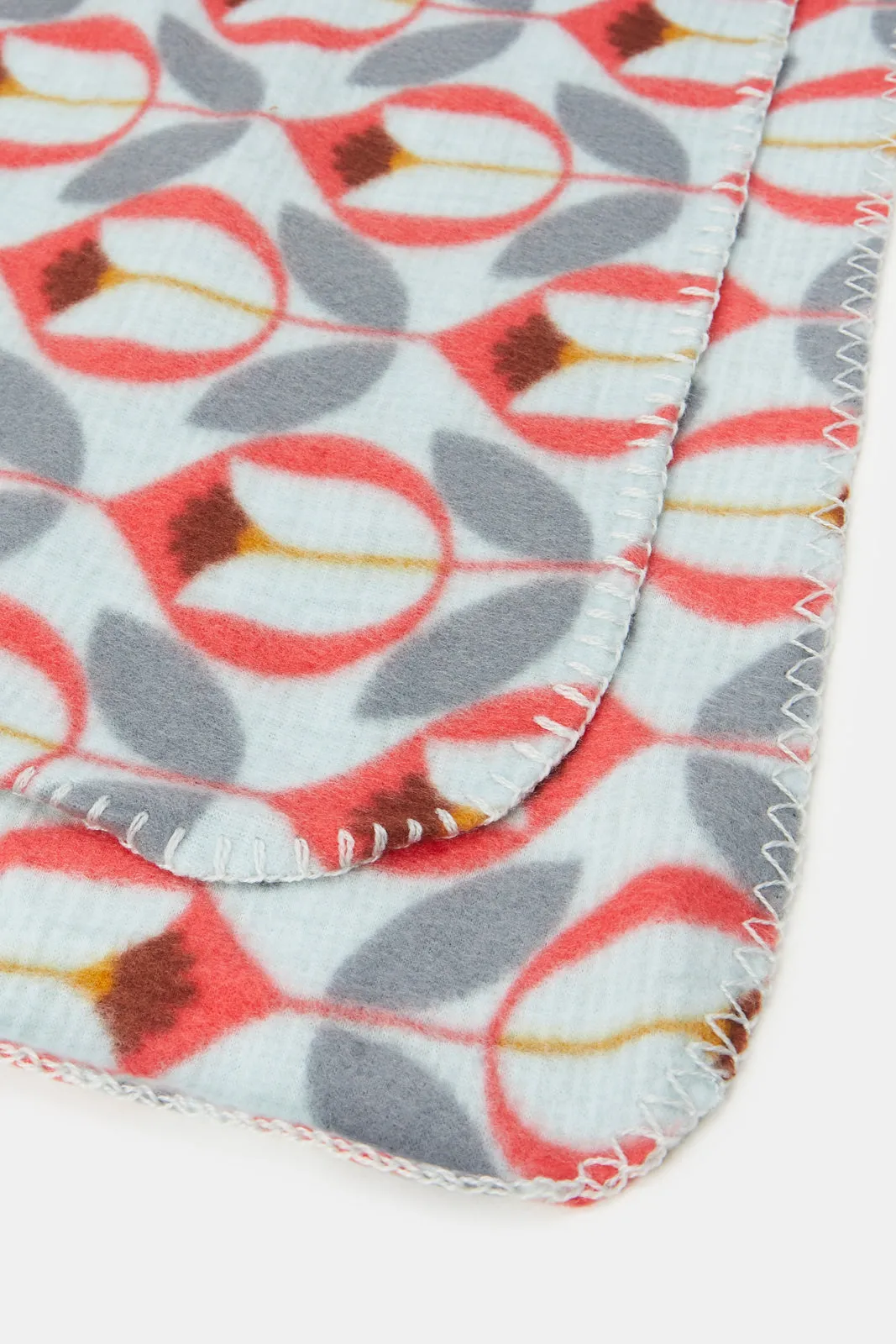 Red And Grey Geometric Printed Fleece Blanket (Single Size)