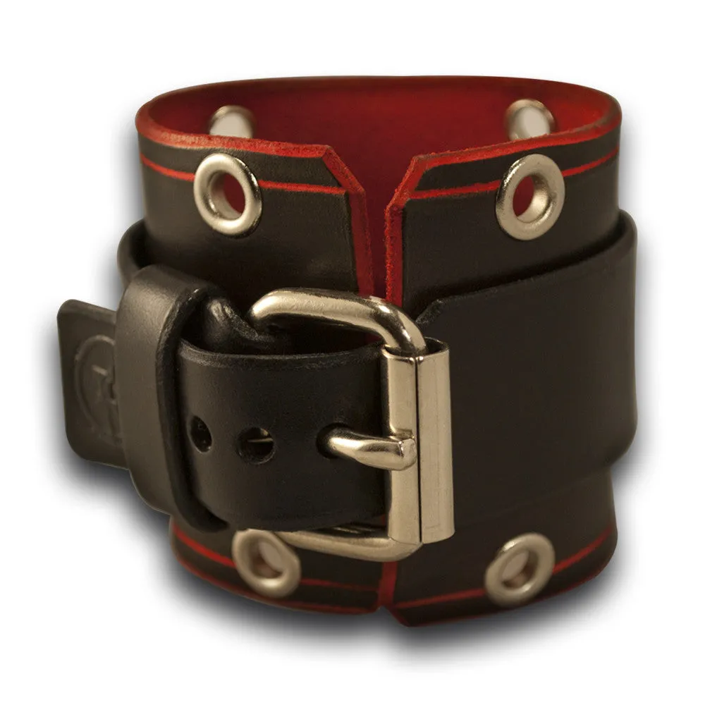 Rockstar Black & Red Leather Cuff Watch with Stainless Eyelets