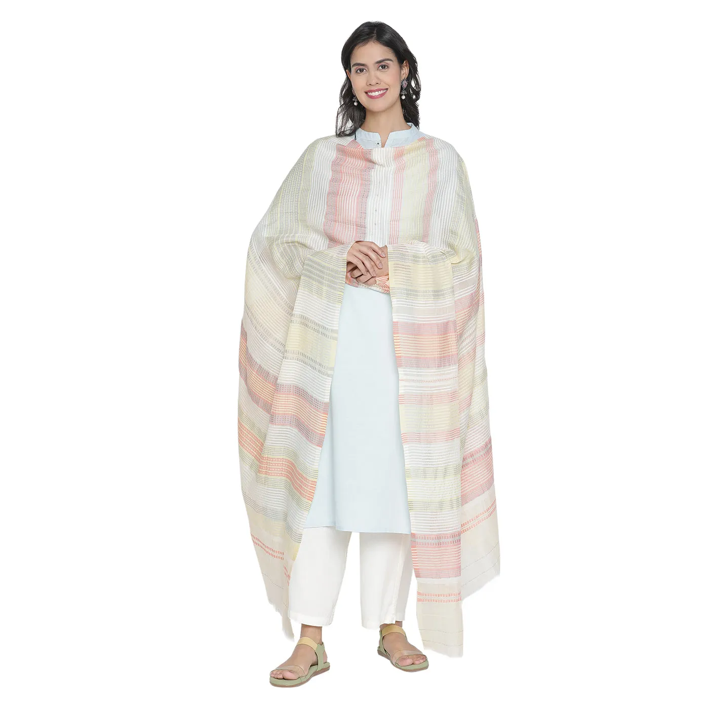 Rust With Multi Striped Dupatta