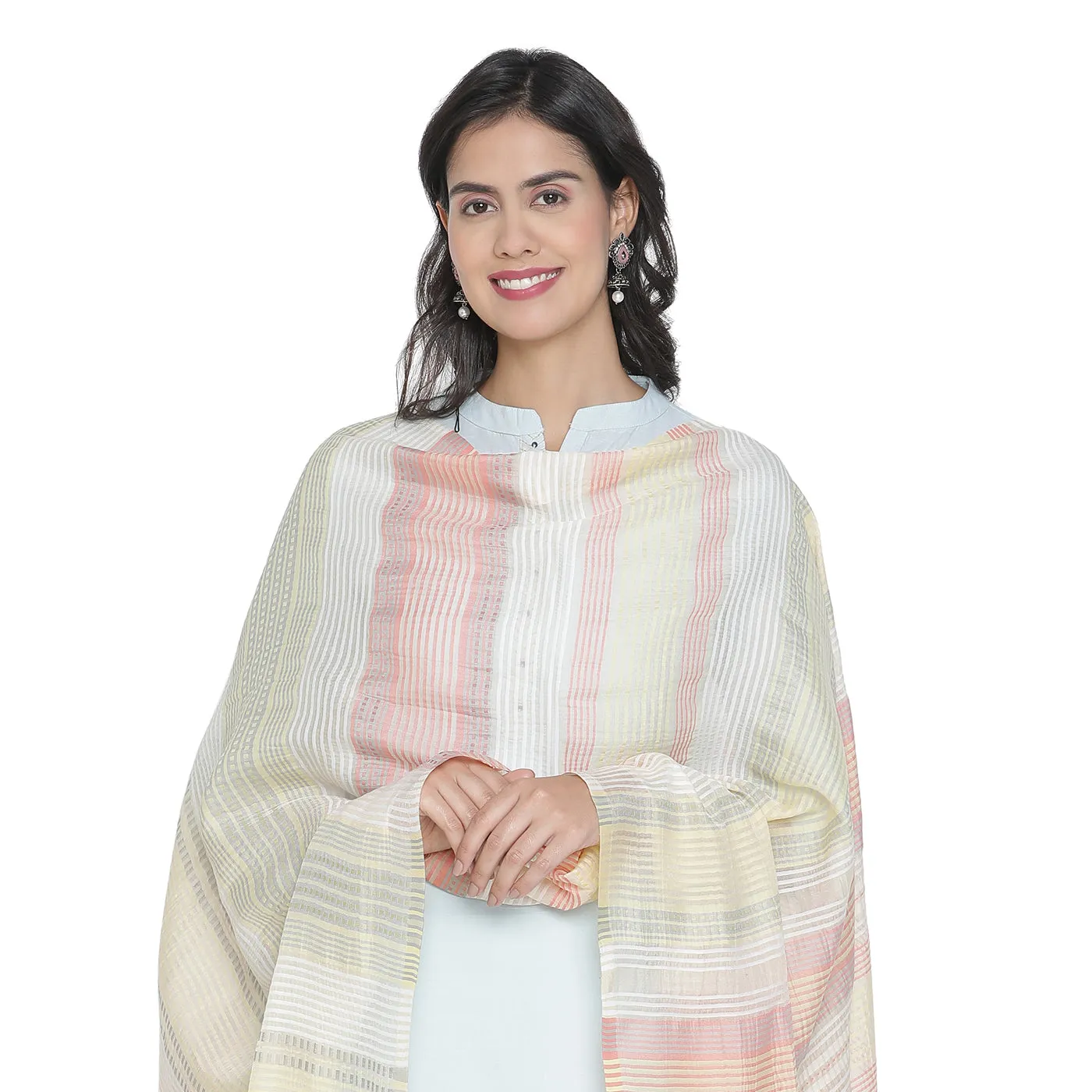 Rust With Multi Striped Dupatta