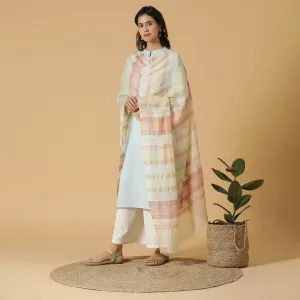 Rust With Multi Striped Dupatta