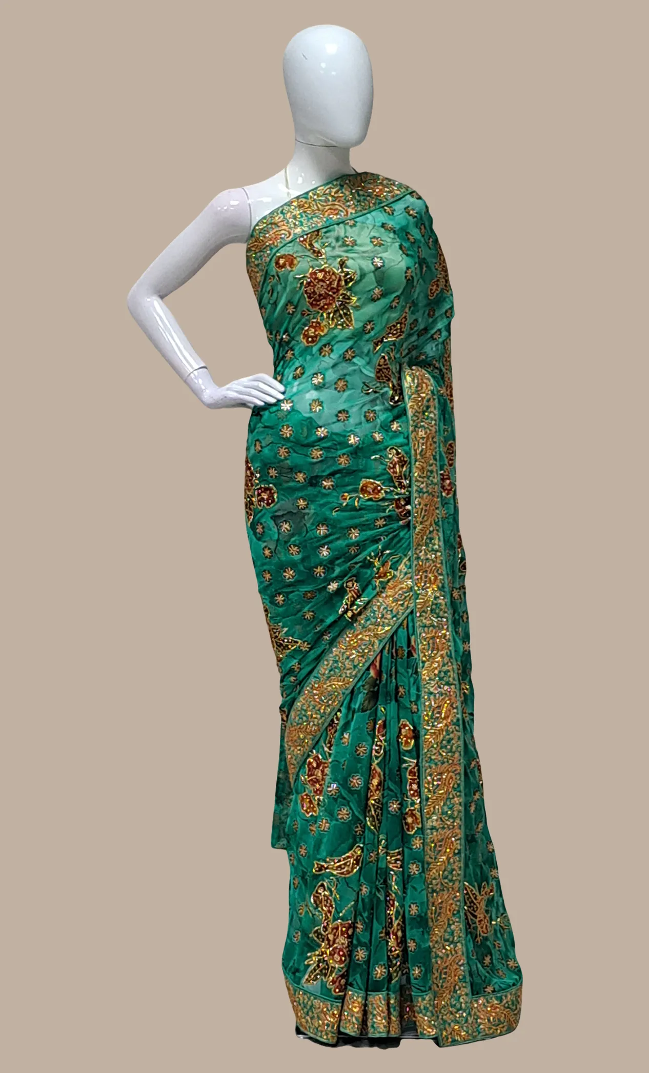 Shamrock Green Embroidered Sari