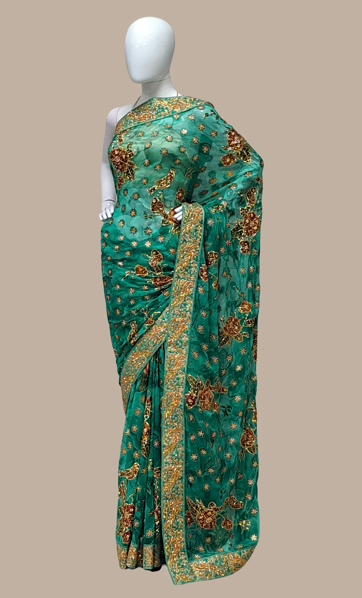 Shamrock Green Embroidered Sari