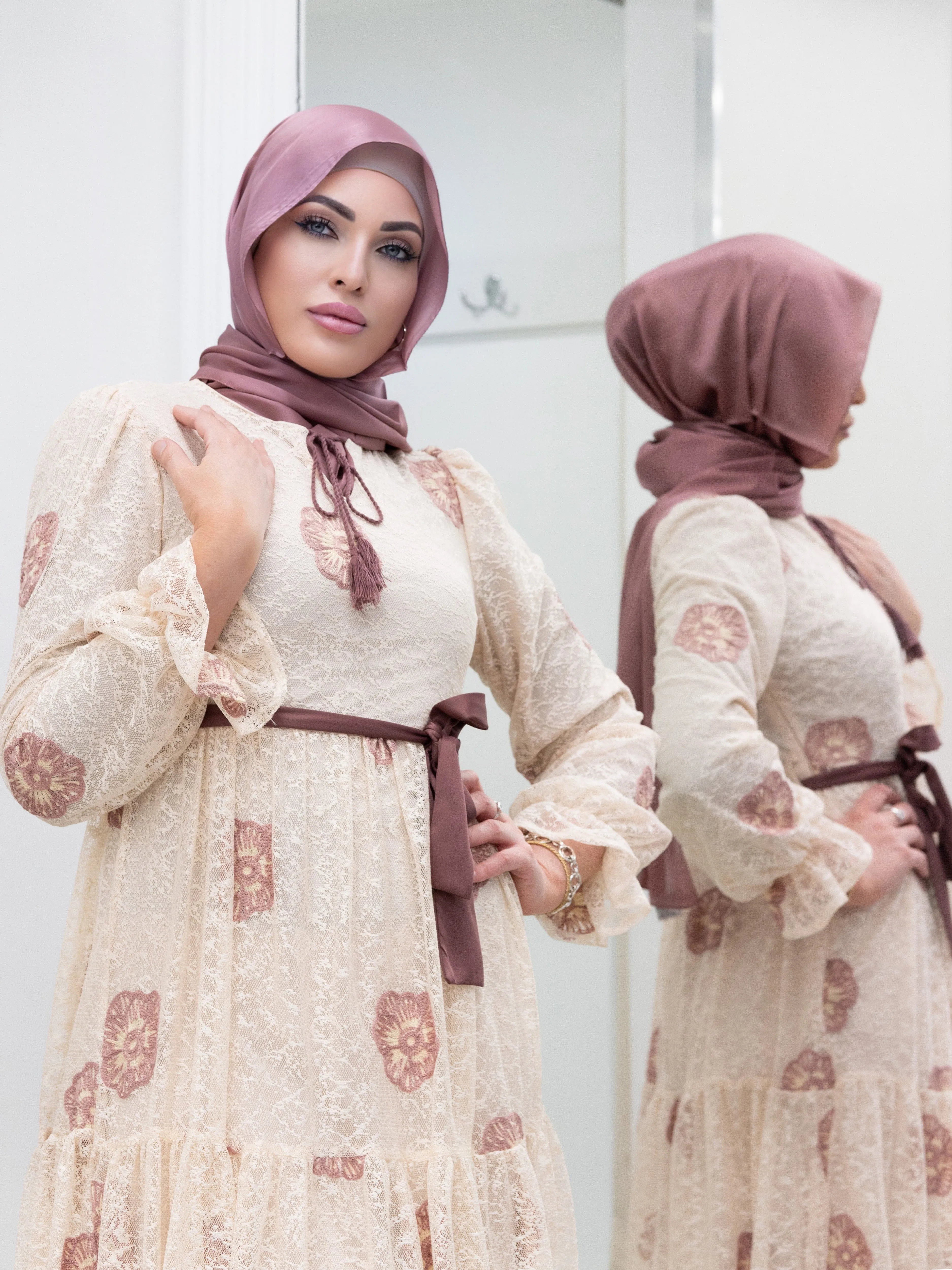 SILK LOOK PINK ROSE SCARF