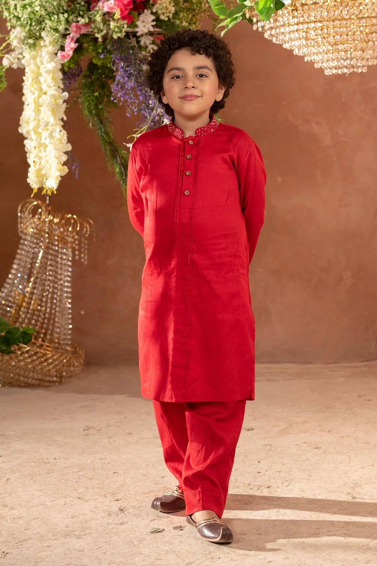 Suri  - Embroidered Red Kurta & Trouser Set