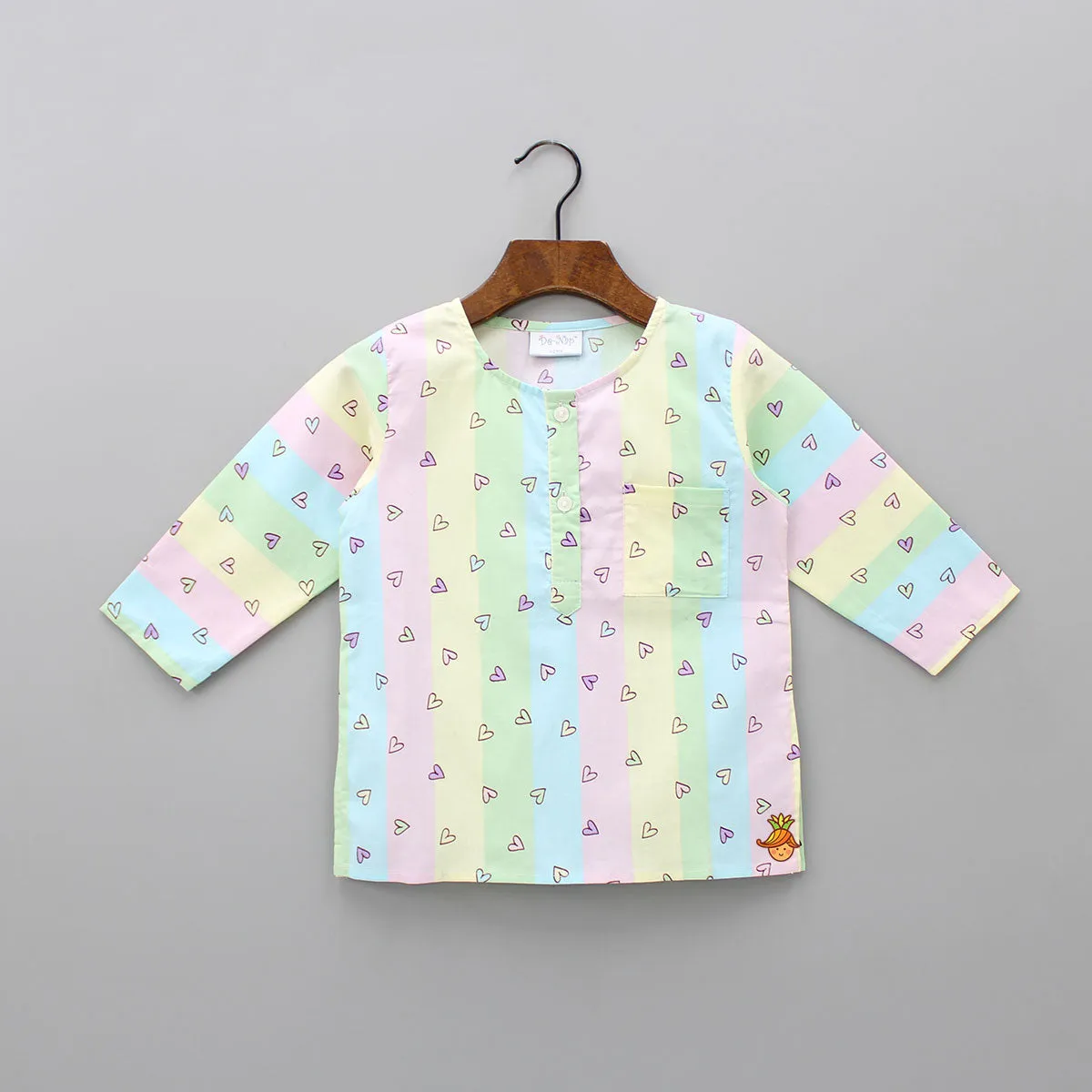 Sweet Heart Printed Colourful Striped Sleepwear