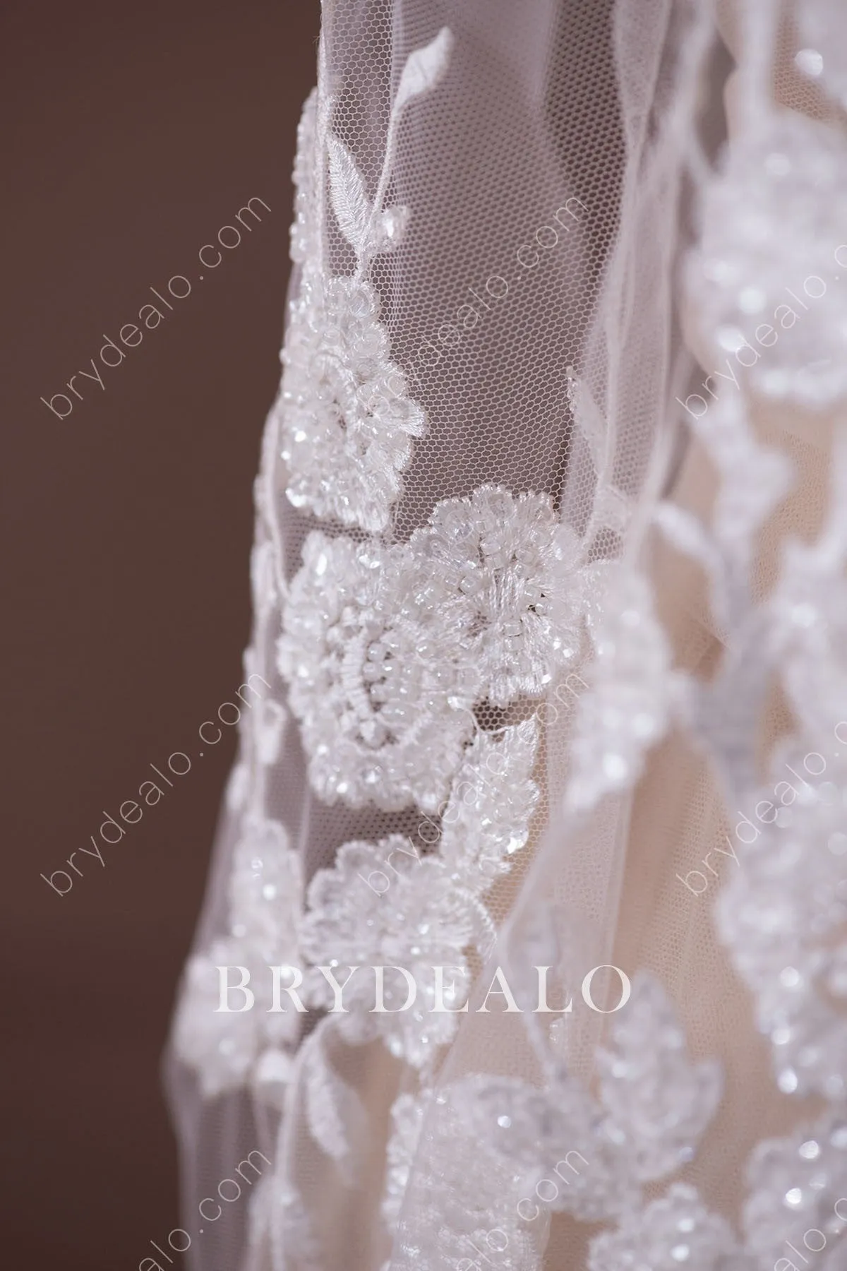 Trendy Exquisite Beaded Floral Leafy Bridal Lace Fabric