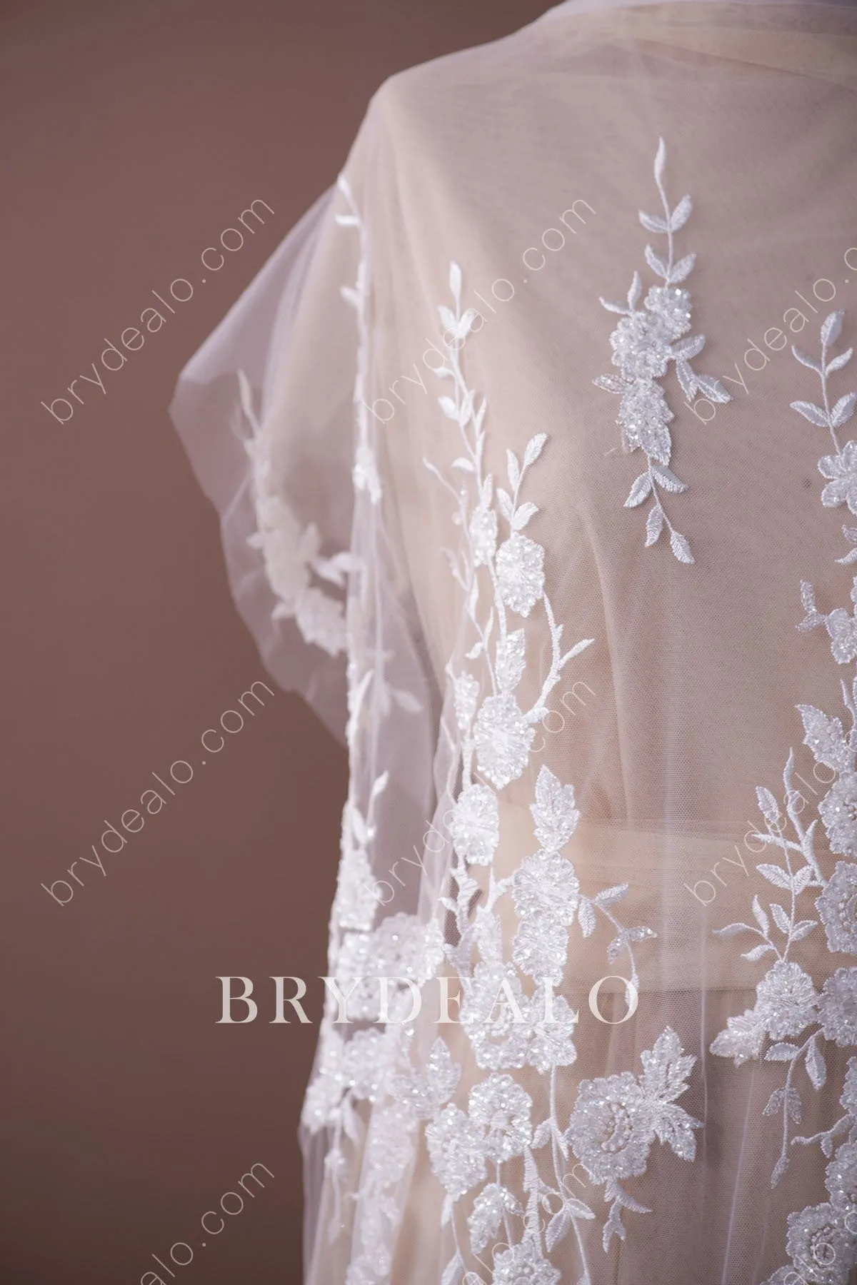 Trendy Exquisite Beaded Floral Leafy Bridal Lace Fabric