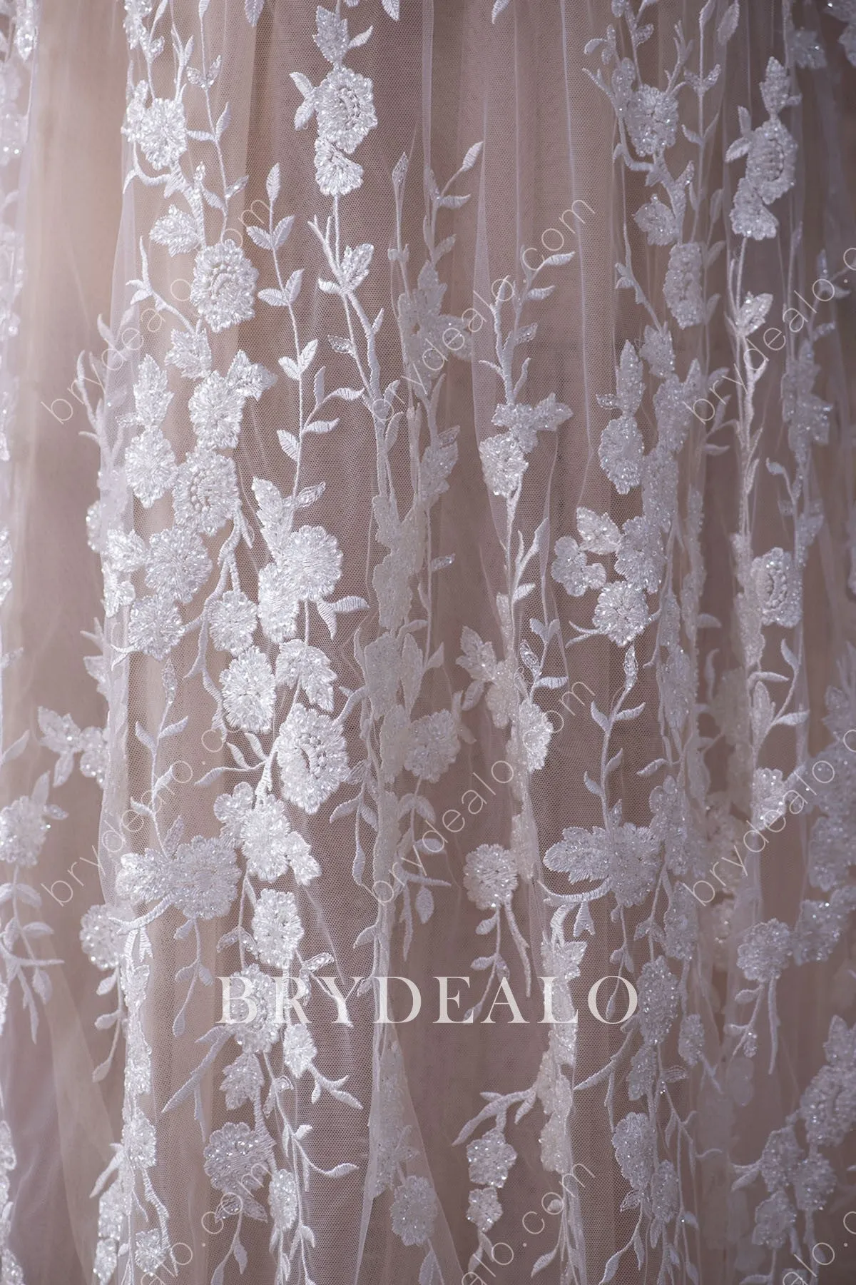 Trendy Exquisite Beaded Floral Leafy Bridal Lace Fabric