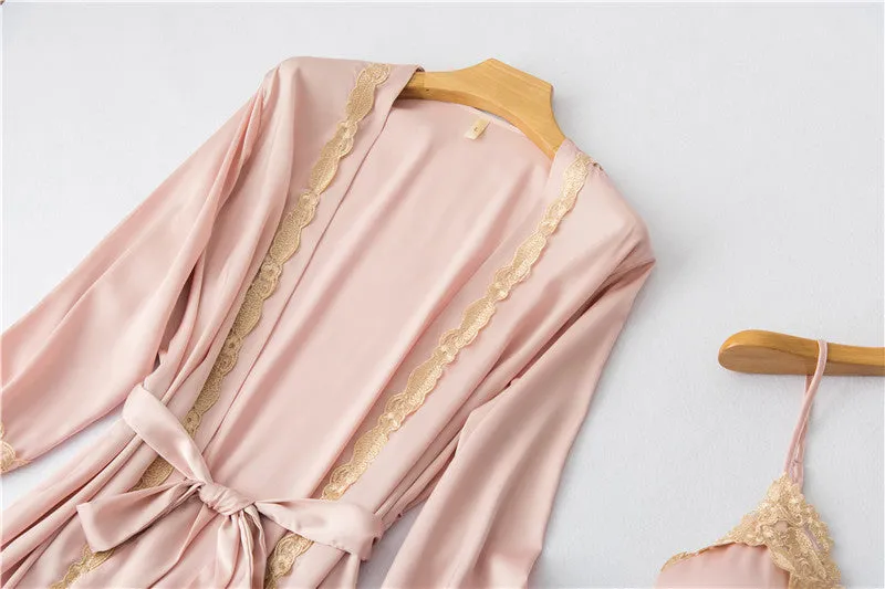 VenusFox Sexy Womens 5PCS Pajamas Set V-Neck Nighties Wear Home Negligee Nightwear Lingerie Pijama Spring Nighty Robe Gown Suit Sleepwear
