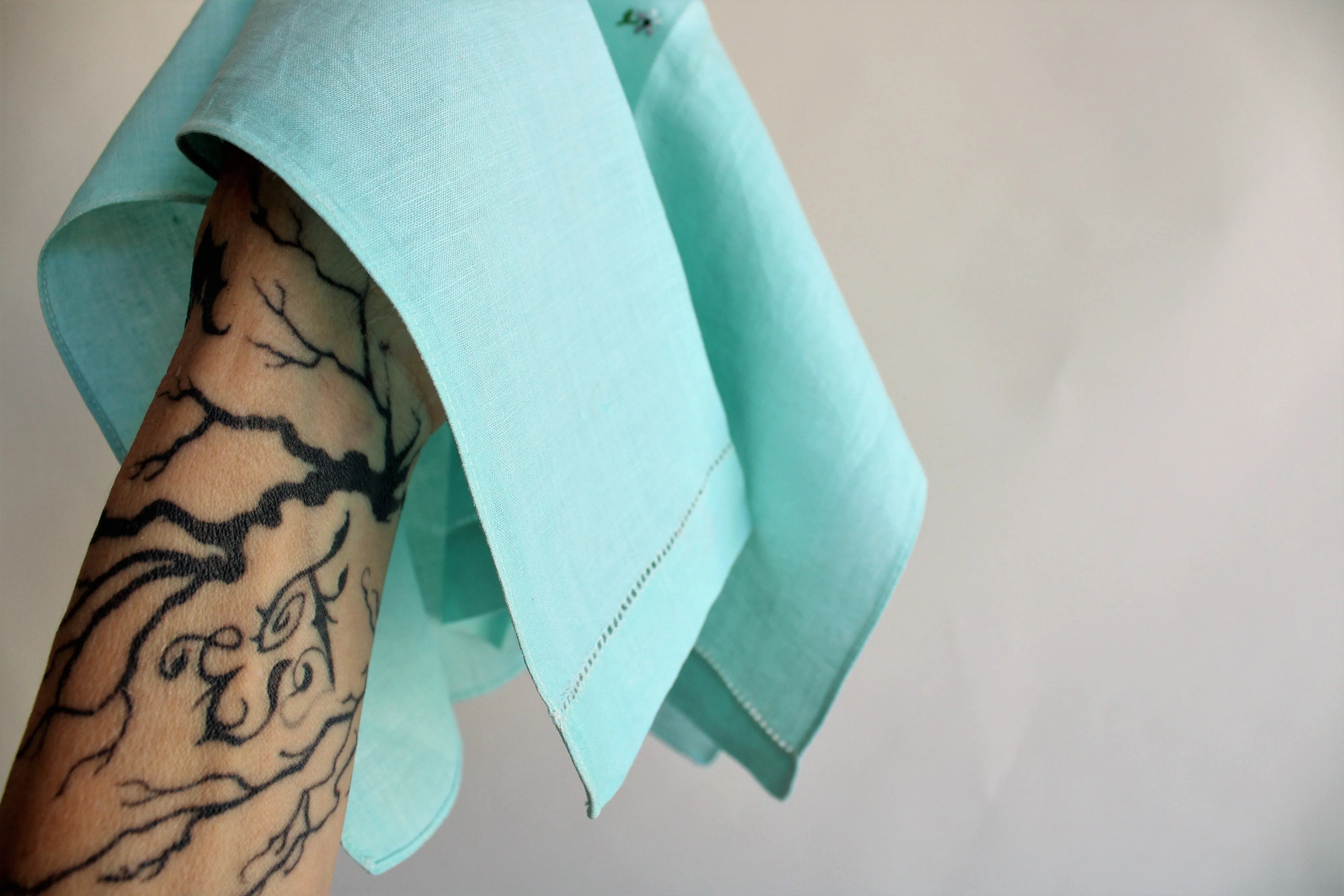 Vintage Robins Egg Blue Embroidered Tea Towel