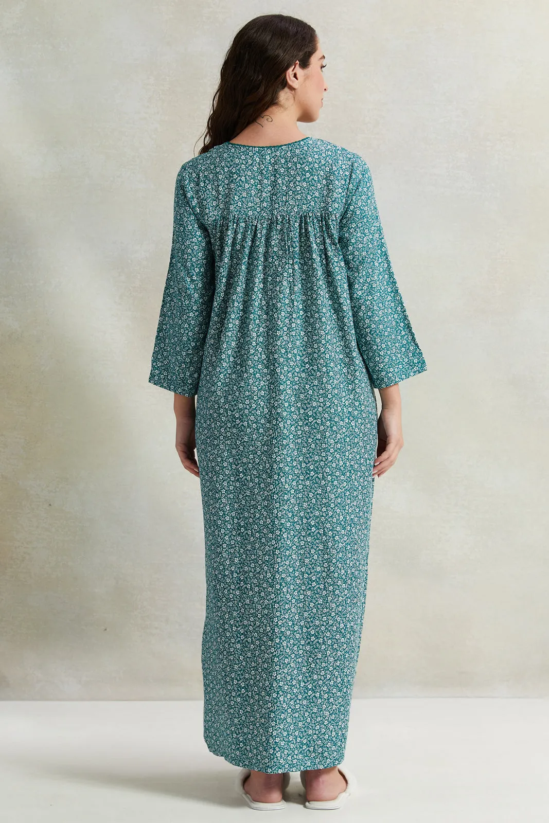Women Green Printed Nightgown