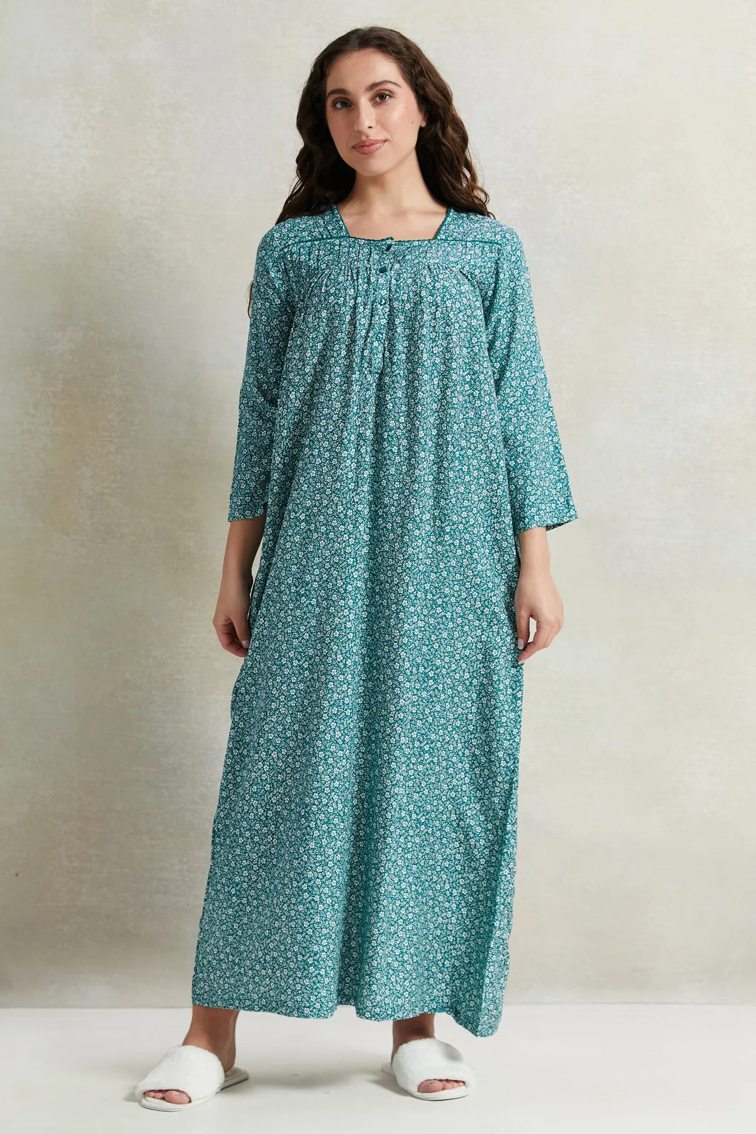Women Green Printed Nightgown