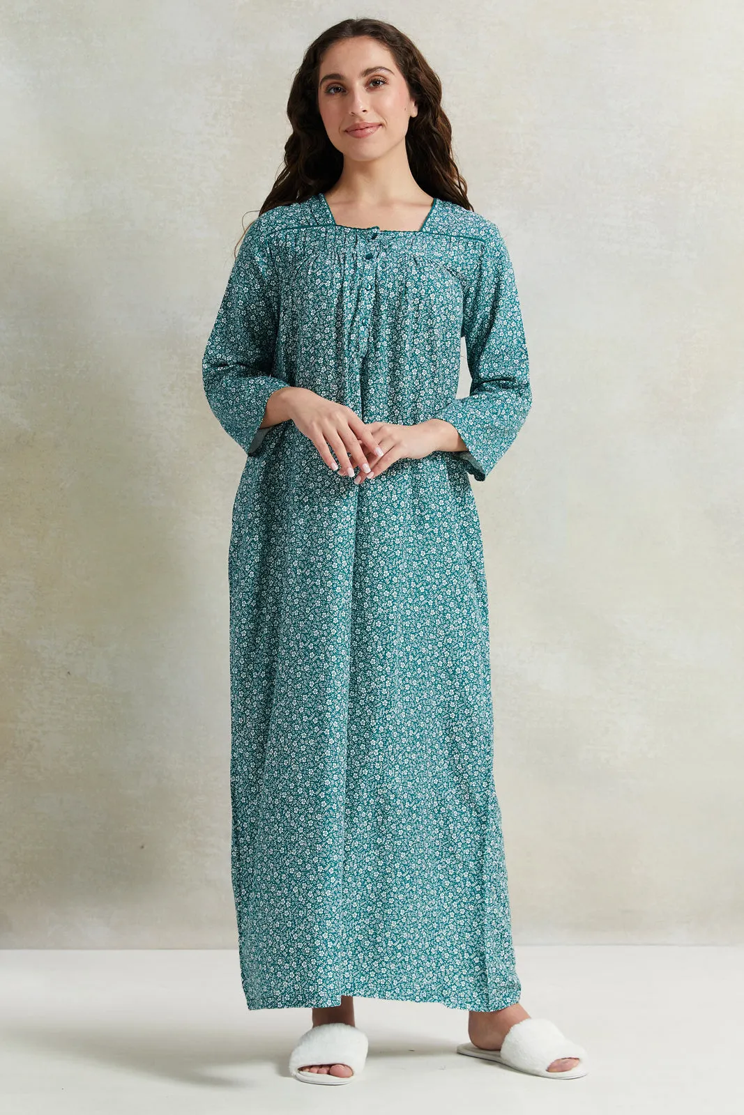 Women Green Printed Nightgown