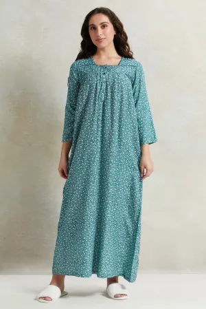 Women Green Printed Nightgown
