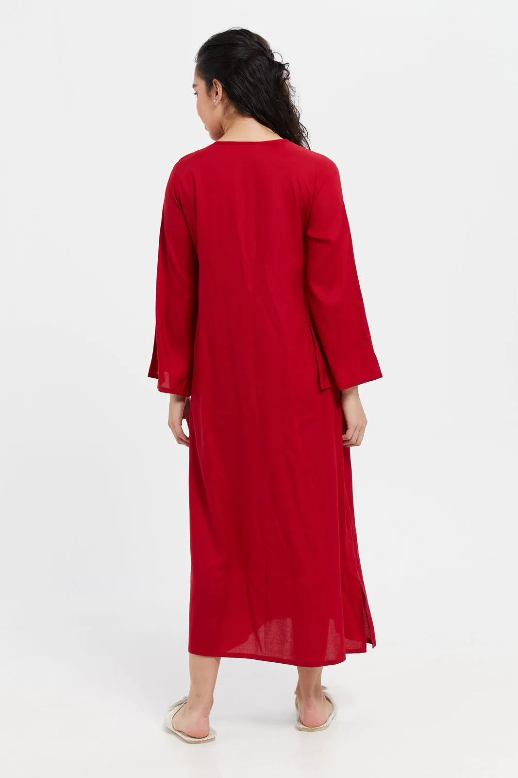 Women Red Embroidery Nightgown