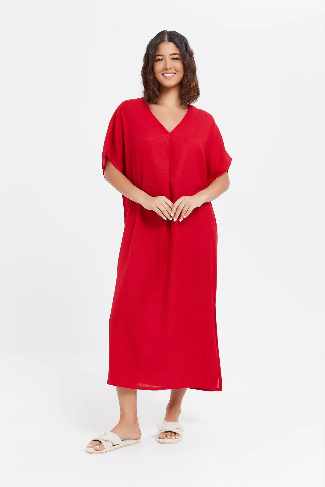 Women Red Kaftan Nightgown