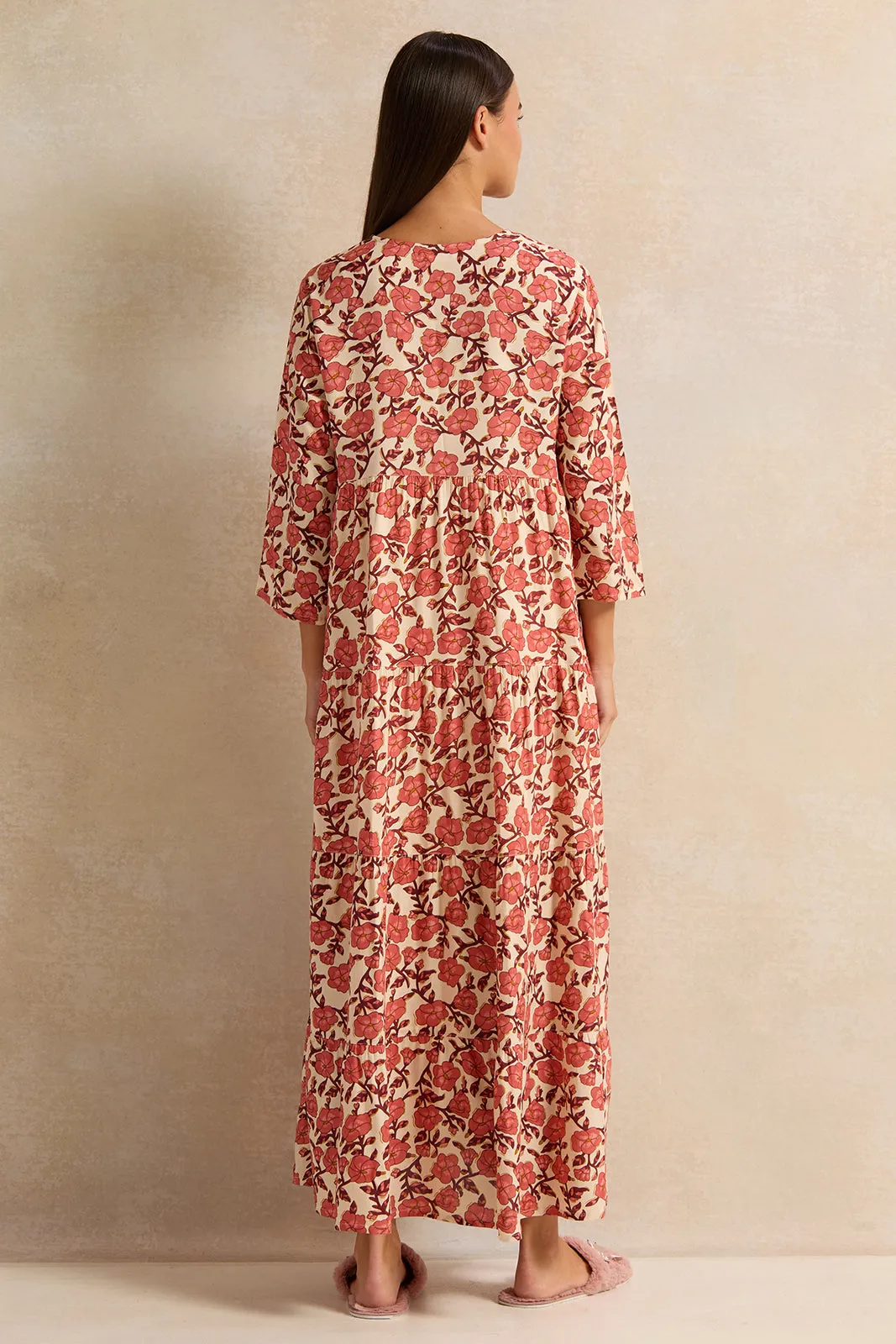 Women Red Printed Nightgown