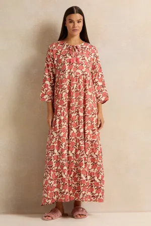 Women Red Printed Nightgown